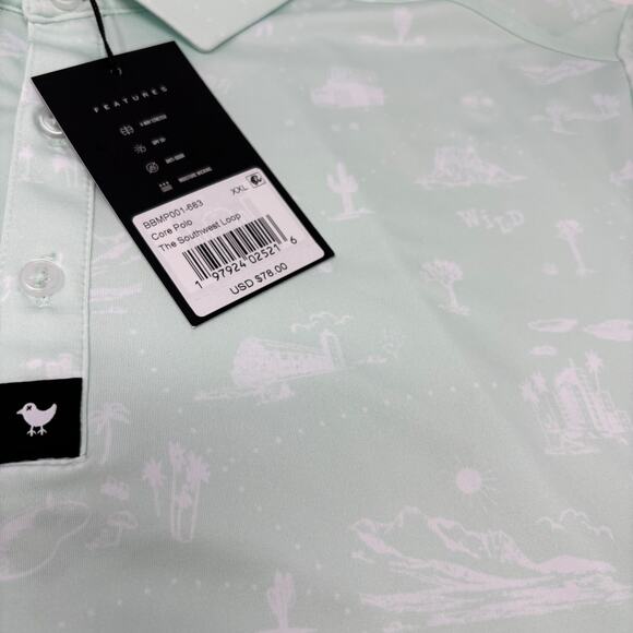 Bad Birdie Mens 2XL "The Southwest Loop" Mint Green Short Sleeve Polo Shirt NWT - Picture 3 of 6